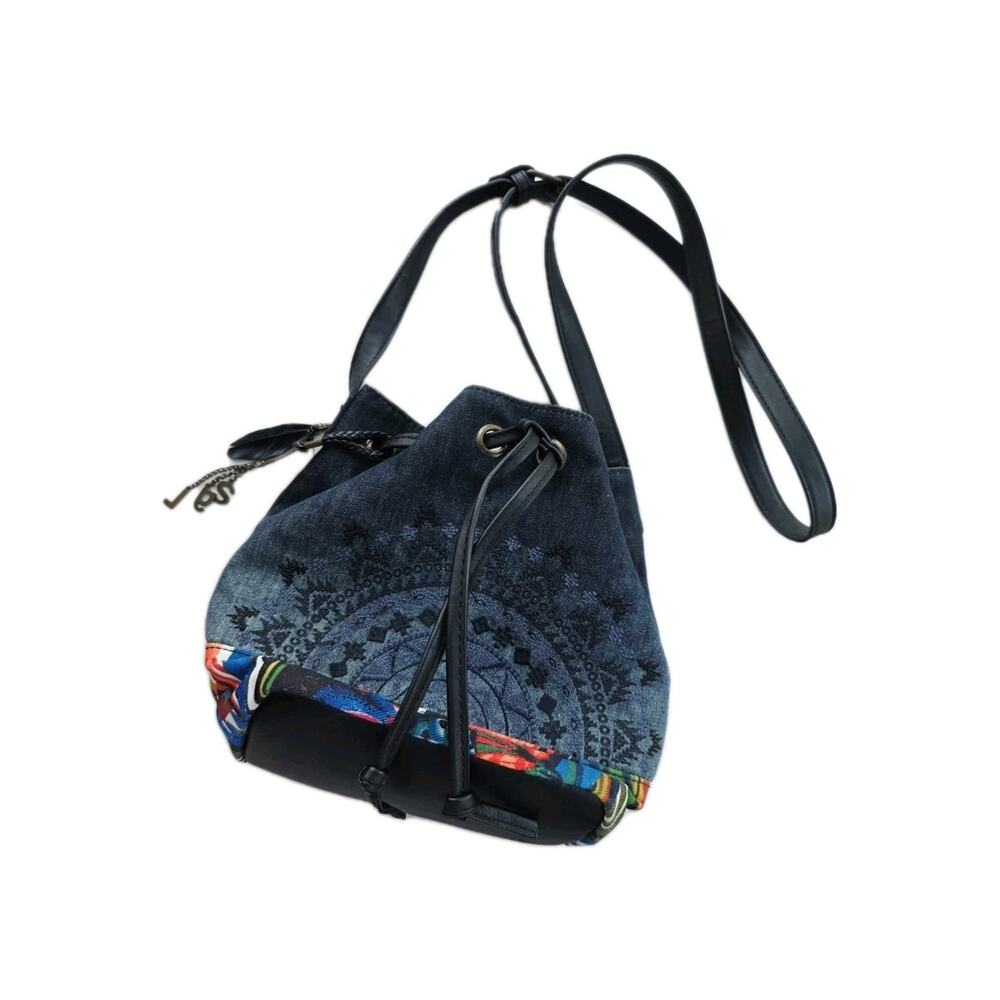 DESIGUAL Bucket Bag Boho Embroidered Black Shoulder Cross Body Artsy Logo